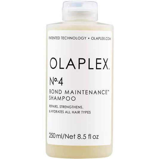 OLAPLEX bond maintenance shampoo 8.5 oz - A highly-nourishing and reparative shampoo that leaves hair easier to manage, shinier and healthier with each use. It repairs and protects hair from everyday stresses — including damaged hair, split ends, and frizz — by re-linking broken bonds. N°4 is color-safe and proven to reduce breakage and strengthen all types of hair. PH Balance: 6-6.5