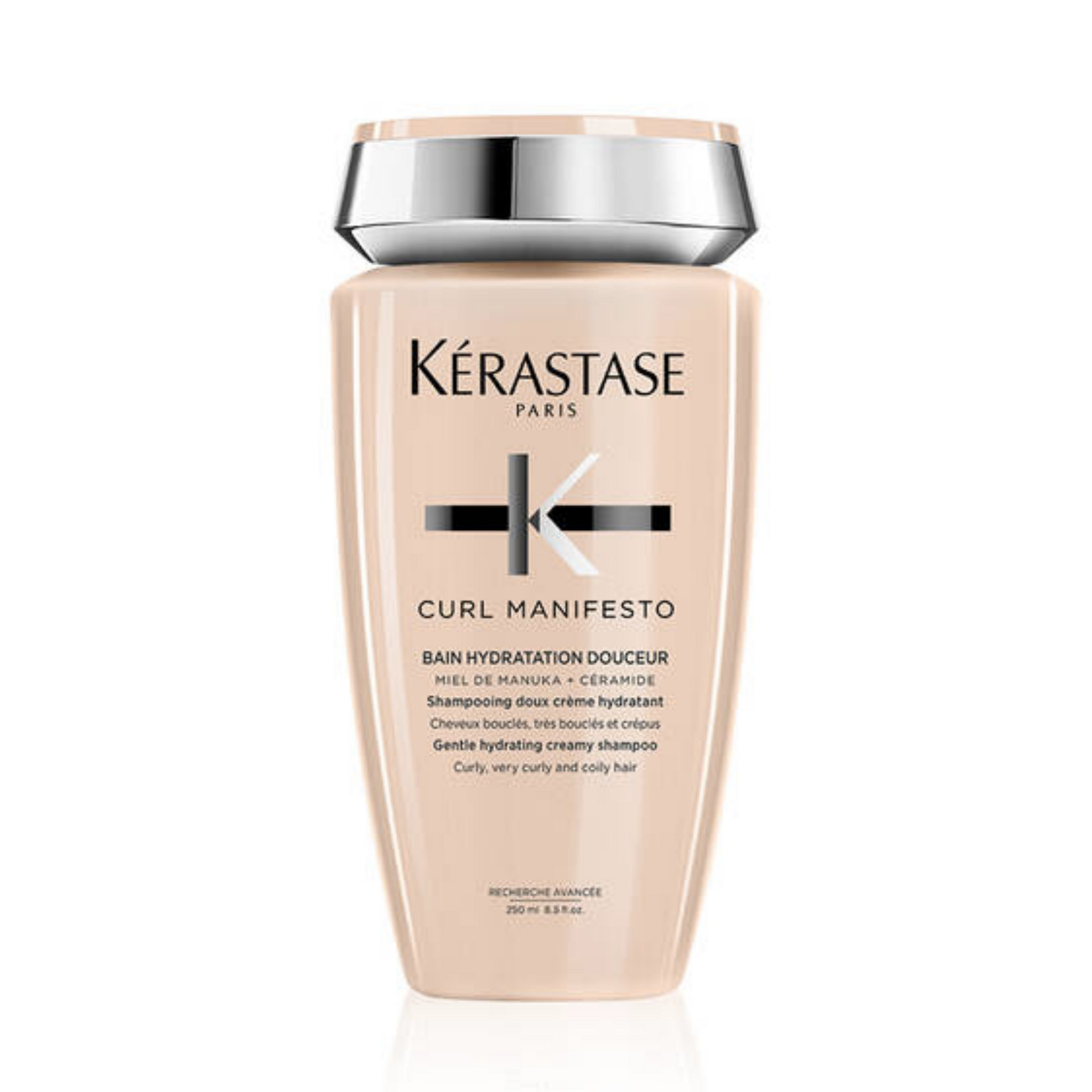 Kérastase Curl Manifesto Shampoo 250ml Gentle hydrating creamy shampoo for curly, very curly and coily hair. Gently cleanses scalp and hair without removing natural oils and intensely moisturizes curls.